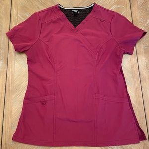 ELLE Womens Mock Wrap Solid Scrub Maroon SMALL Top